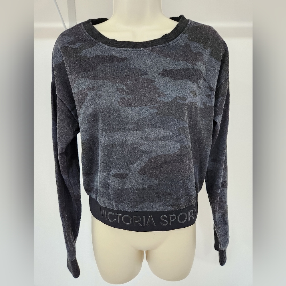 Victoria Secret Sport Camo Cropped Crew Neck Sweater